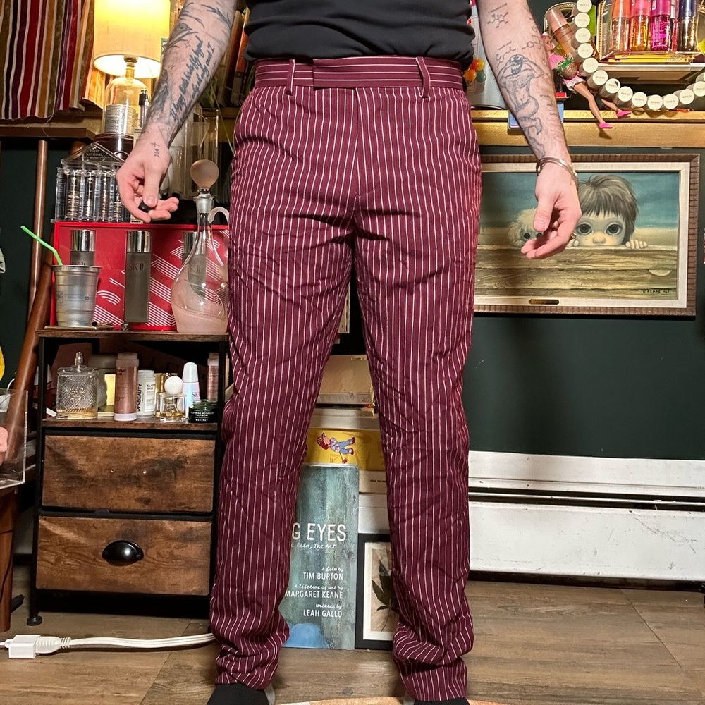 ASOS Burgundy Pinstripe Men's Dress Pants 34x30